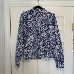 Lilly Pulitzer Blue and White Leopard Print pullover